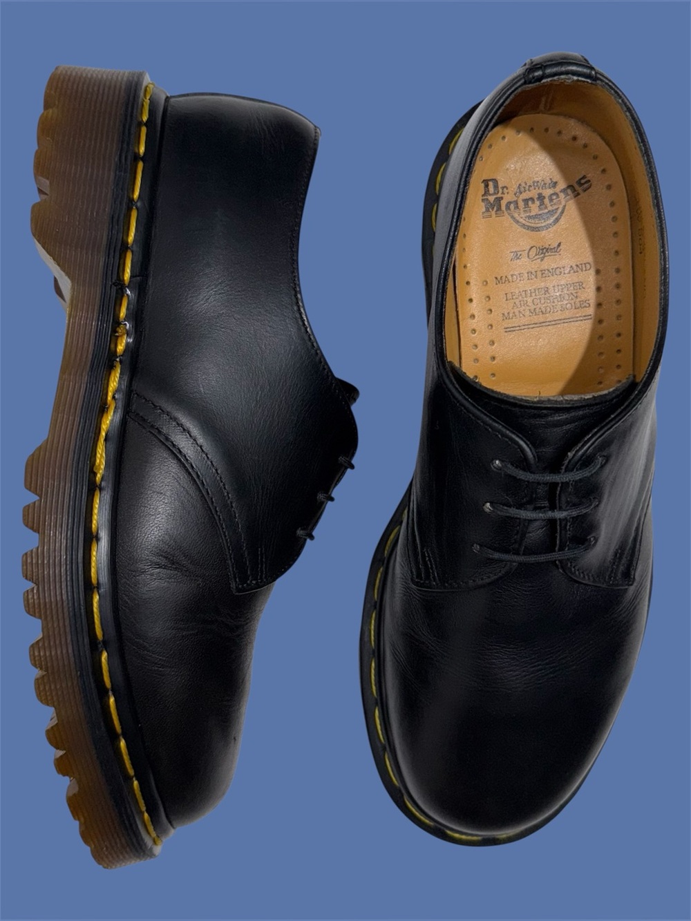 💯 Vintage Dr. Martens 1461 Black Greasy Leather Made In England Oxfords UK 4